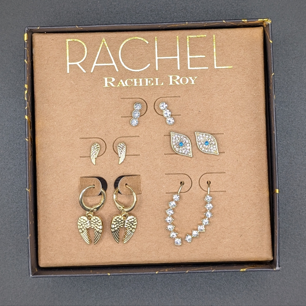 RACHEL ROY Earrings 5 Pair Boxed Set Angel Wings, CZ, & More! NWT